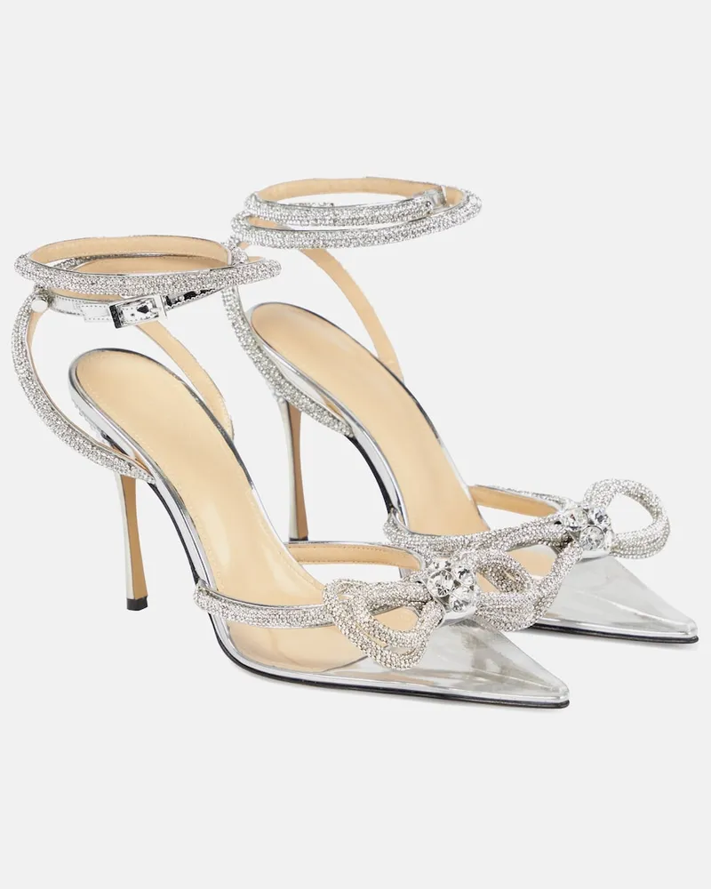 Mach & Mach Pumps Double Bow in PVC con cristalli Argento