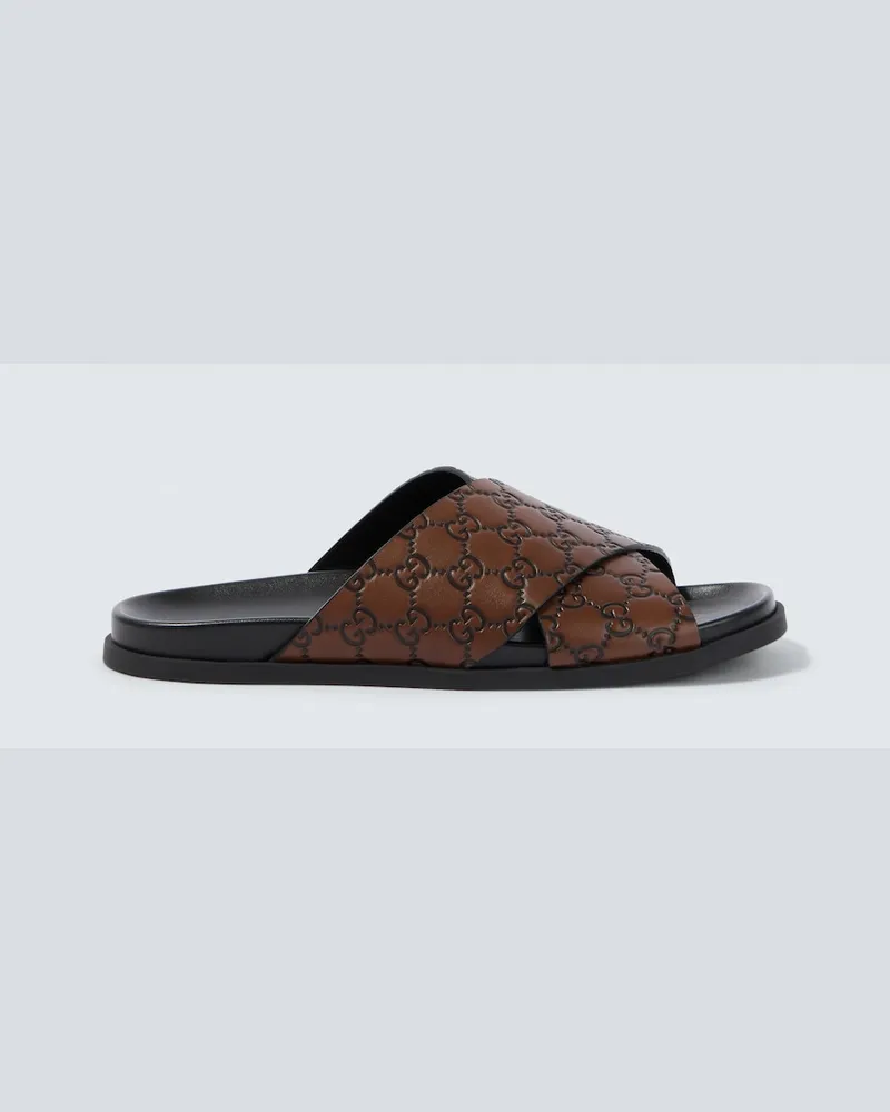 Gucci Ciabatte GG in pelle Marrone