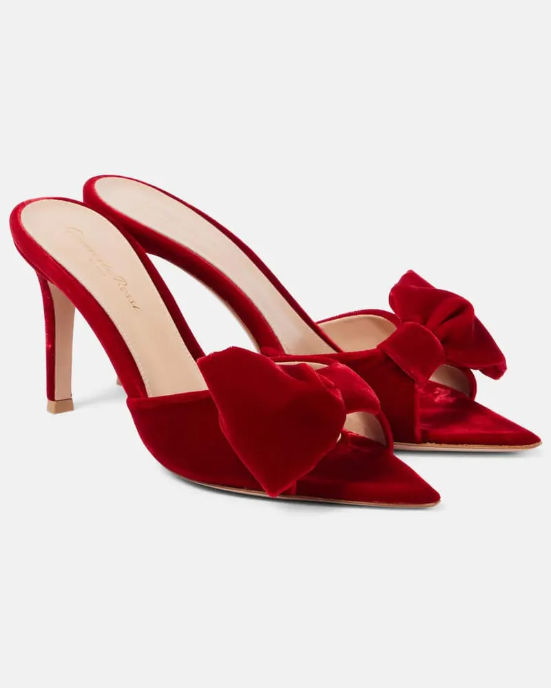 Gianvito Rossi Mules 85 in velluto con fiocco Rosso