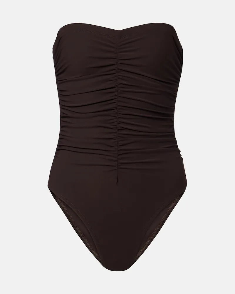 Karla Colletto Costume intero a fascia con ruches Marrone