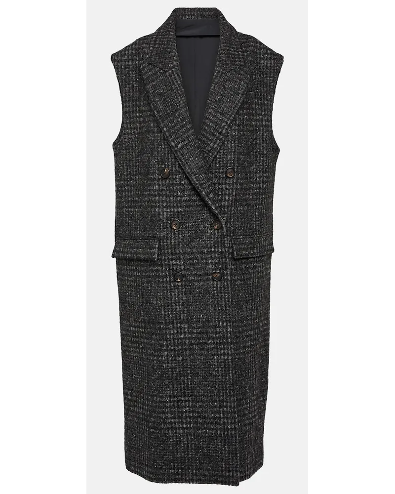 Brunello Cucinelli Cappotto in misto lana a quadri Grigio