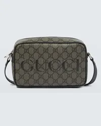 Gucci Borsa a tracolla in canvas GG con pelle Grigio