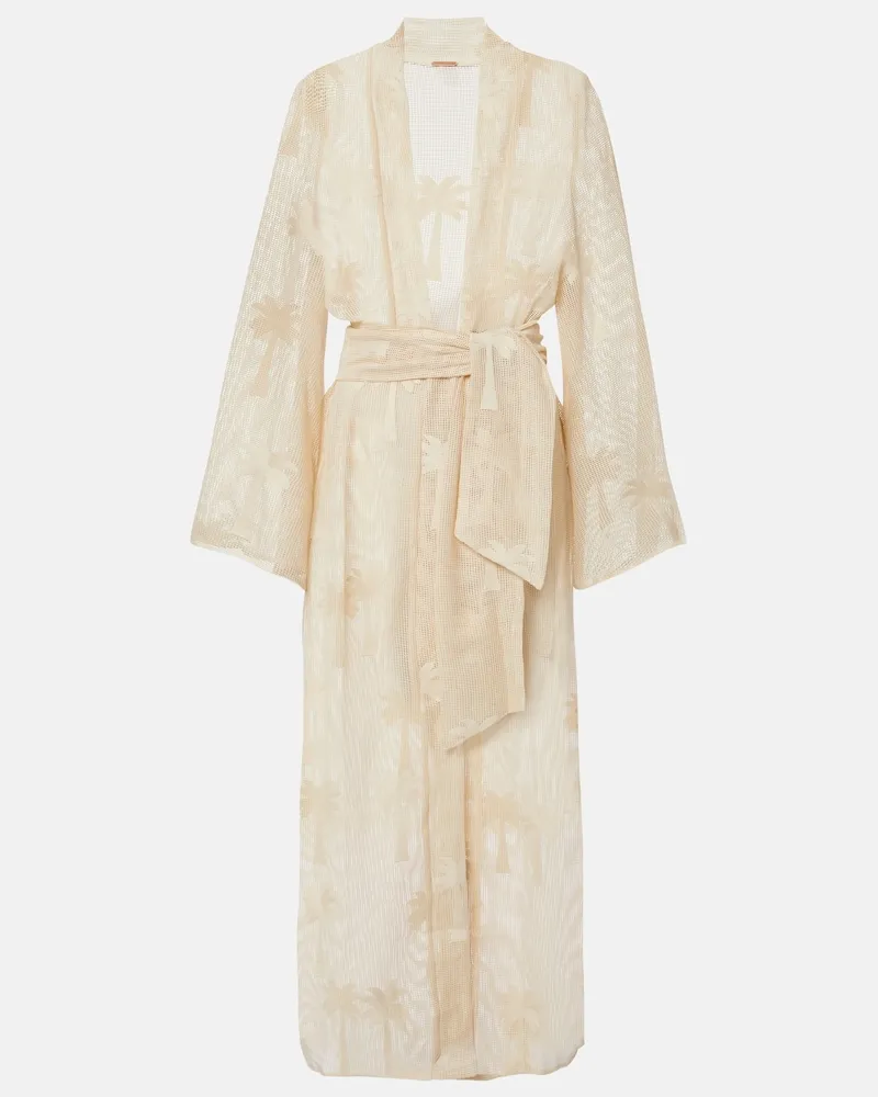 Johanna Ortiz Caftano in rete di cotone con ricamo Beige