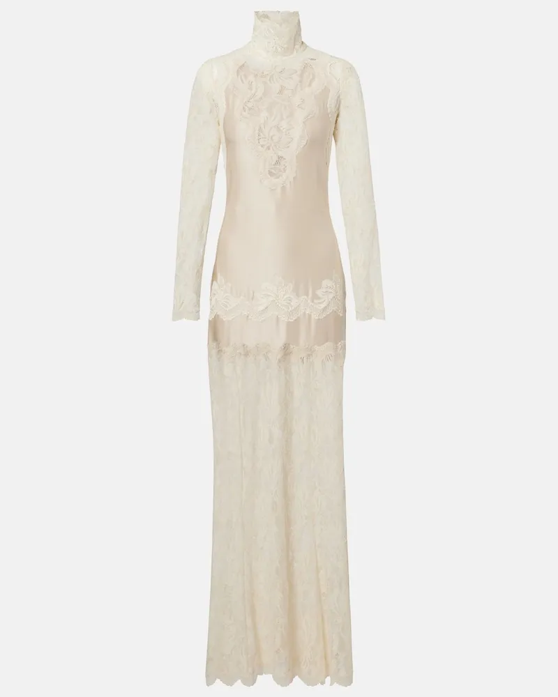 Paco Rabanne Abito lungo in pizzo e satin Beige