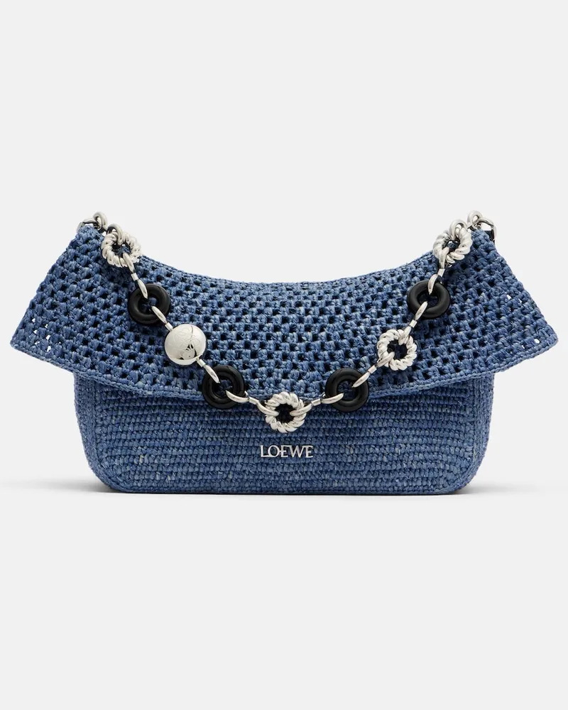 Loewe Paula's Ibiza â Borsa a spalla Ola Medium in rafia Blu
