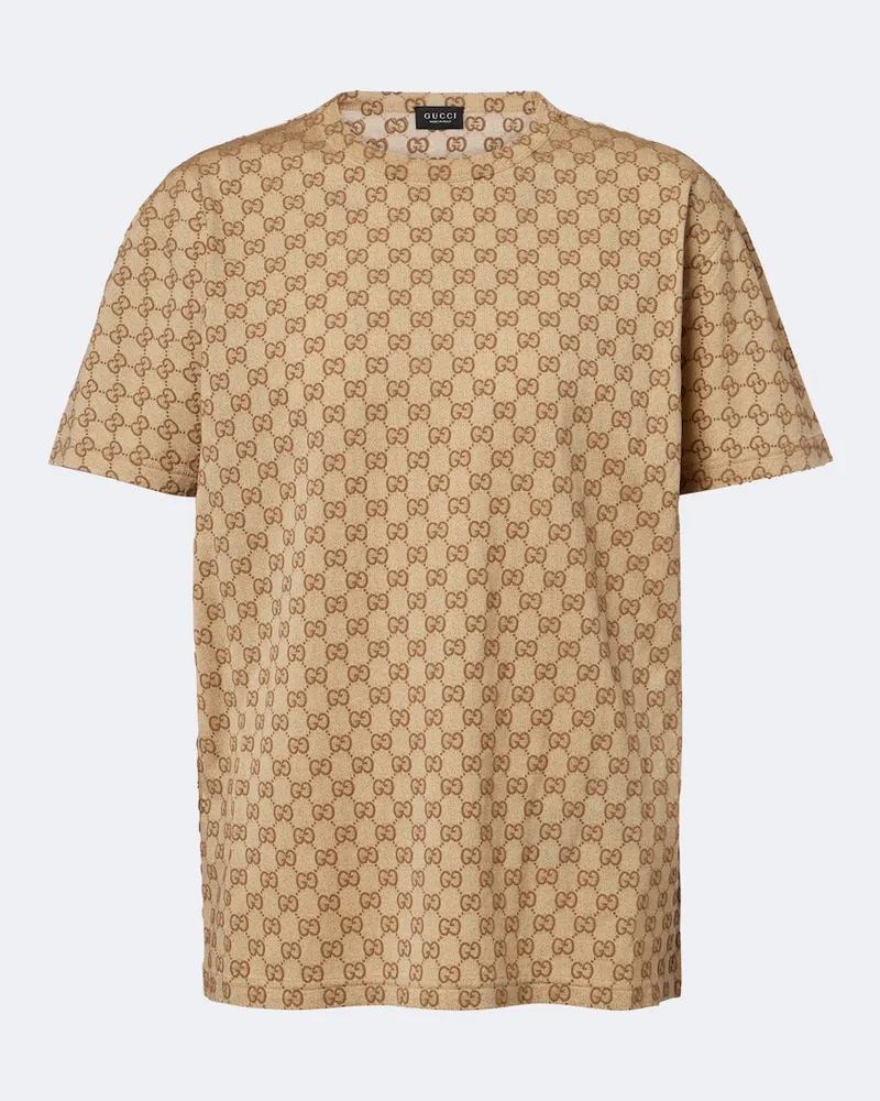 Gucci T-shirt in jersey di cotone con stampa GG Beige