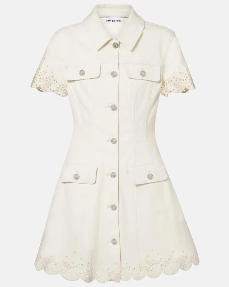 Self-Portrait Abito corto di jeans con ricamo Bianco