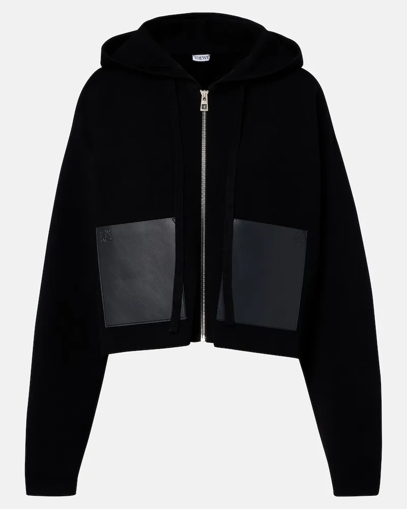 Loewe Felpa con cappuccio in lana con pelle Nero