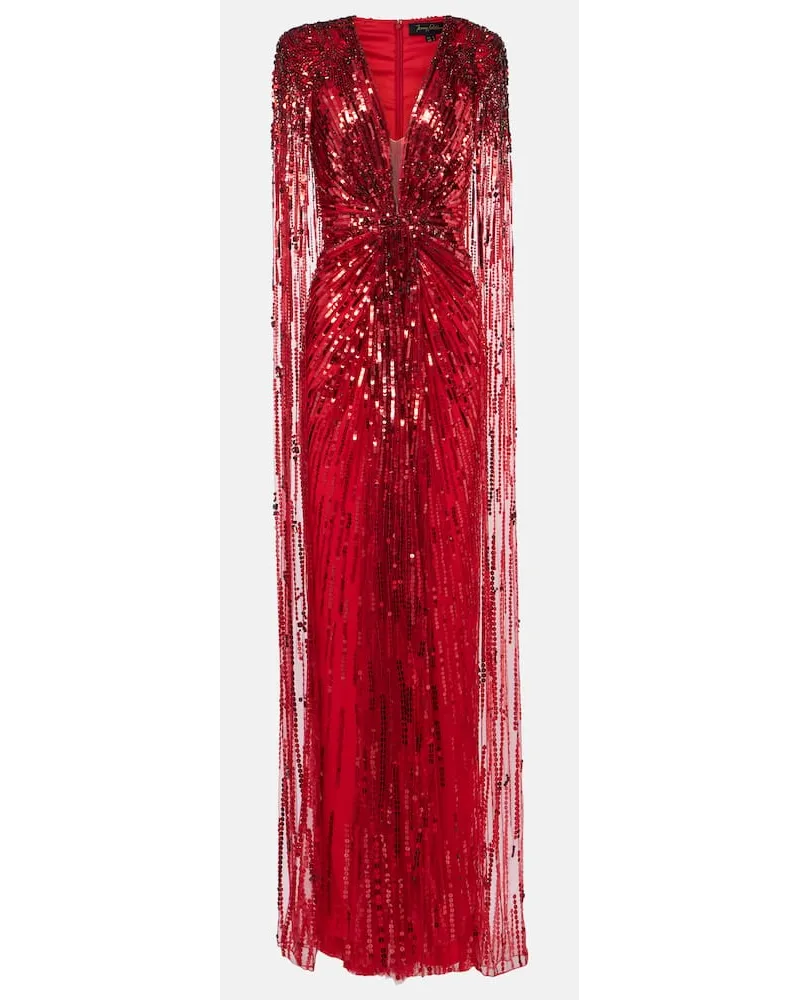 Jenny Packham Abito lungo Gold Rush con pailettes Rosso
