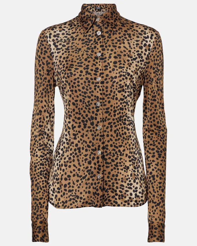 Versace Camicia con stampa leopardata Marrone