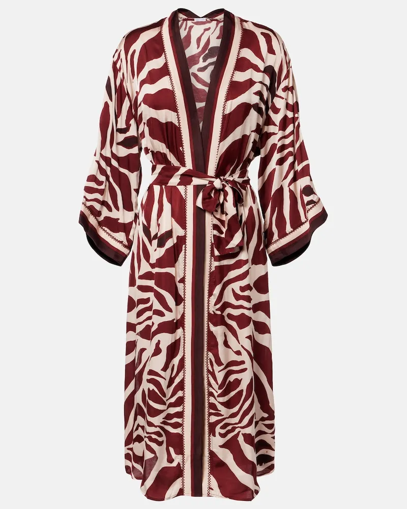 Poupette St Barth Caftano Erica in satin con stampa Marrone