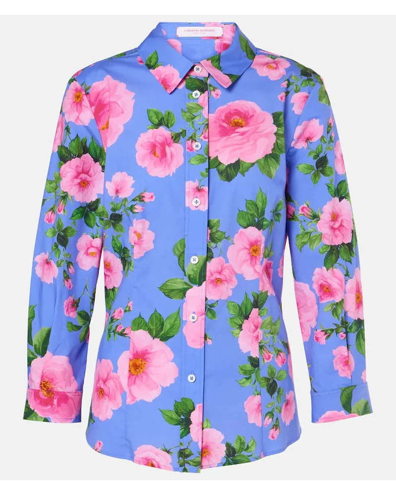 Carolina Herrera New York Camicia in misto cotone con stampa Blu