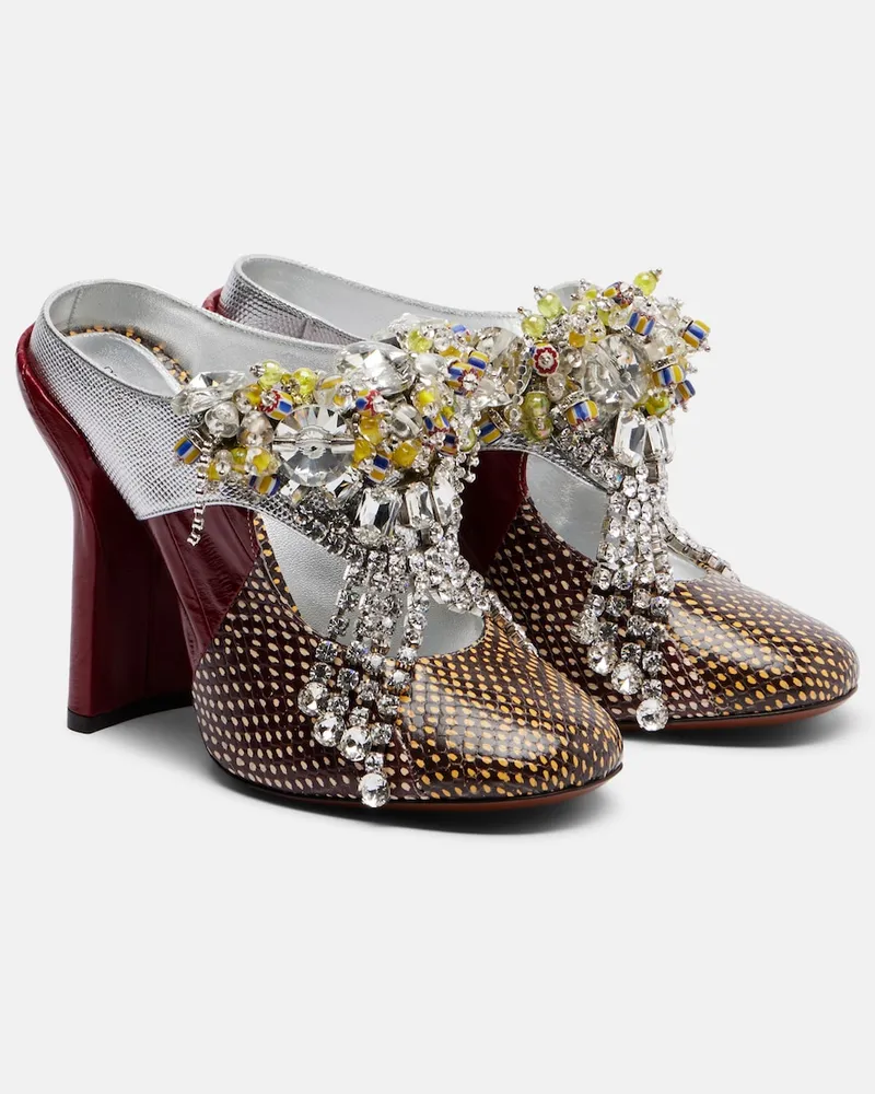 Dries van Noten Mules patchwork in pelle con decorazione Borgogna