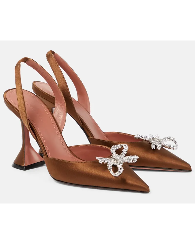 Amina Muaddi Pumps slingback Rosie 95 in raso Marrone
