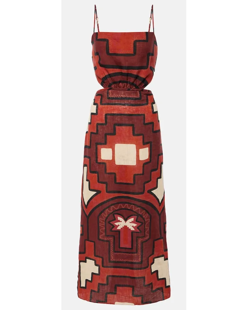 Johanna Ortiz Abito midi in lino con cut-out e stampa Rosso