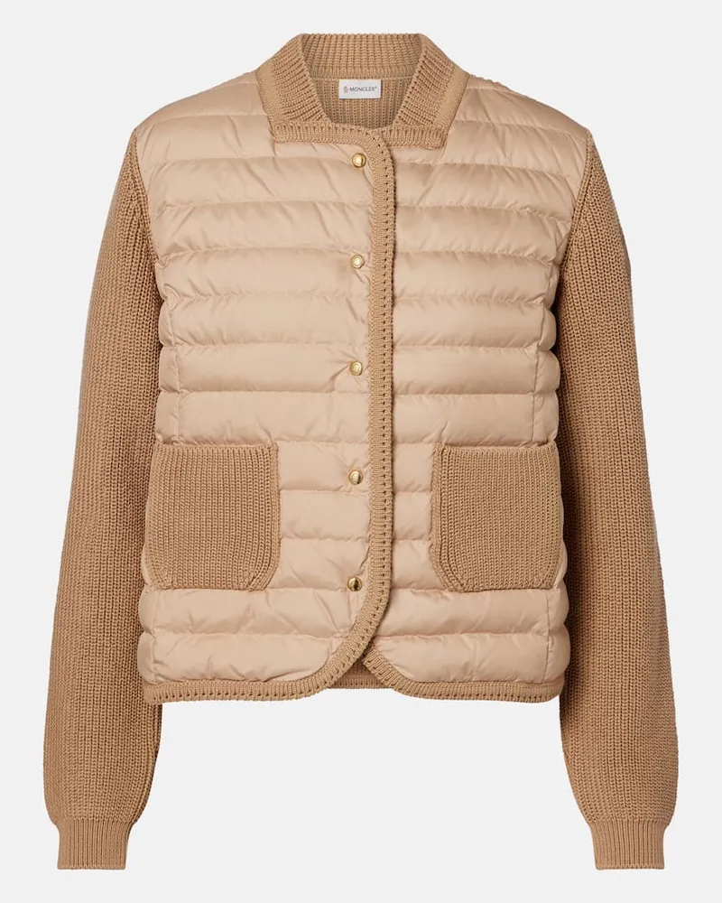 Moncler Cardigan in cotone con imbottitura Marrone