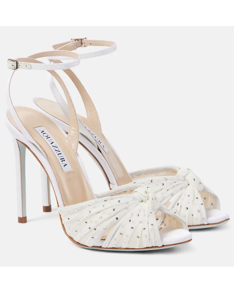 Aquazzura Sandali Slow Kisses in pelle e tulle Bianco