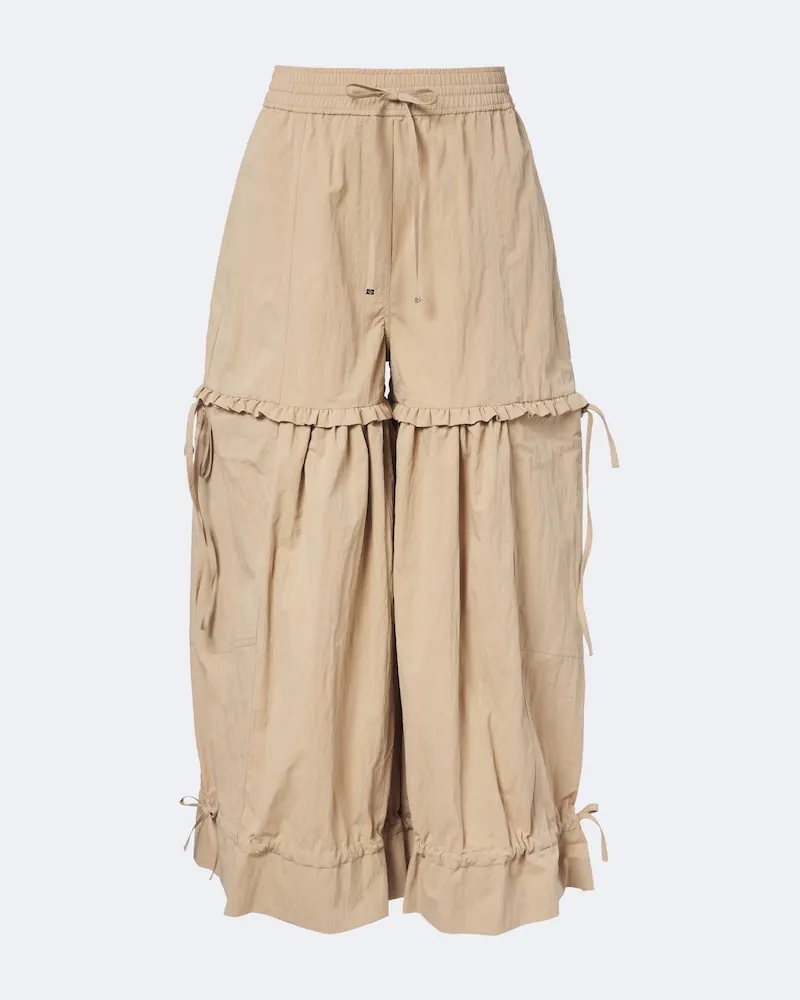 Ganni Pantaloni a gamba larga in misto cotone Beige