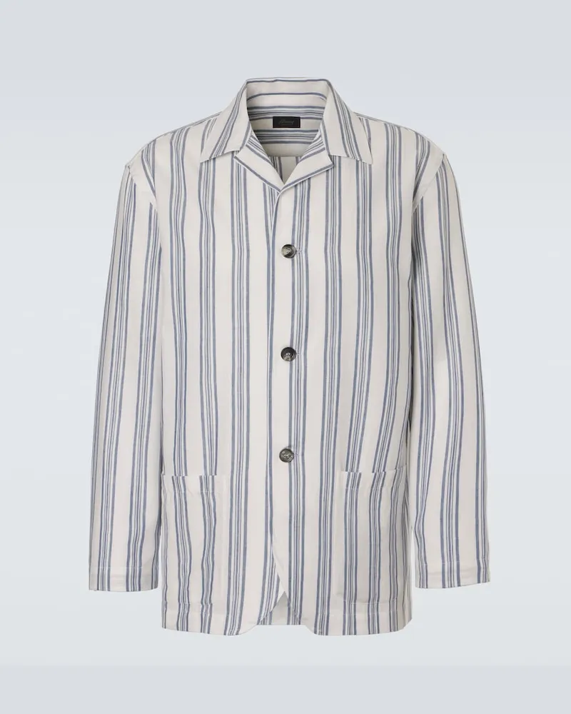 Brioni Blazer in cotone e lino a righe Bianco