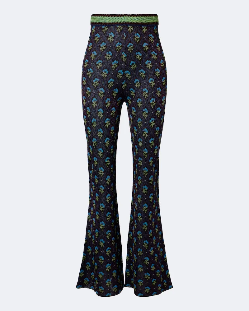Etro Pantaloni flared in jacquard floreale Blu