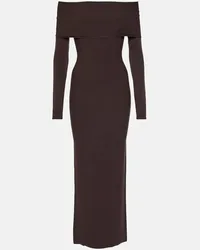 Alaïa Alaïa Abito midi in jersey con scollo bardot Marrone