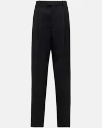 Bottega Veneta Pantaloni regular in twill di lana a vita alta Nero