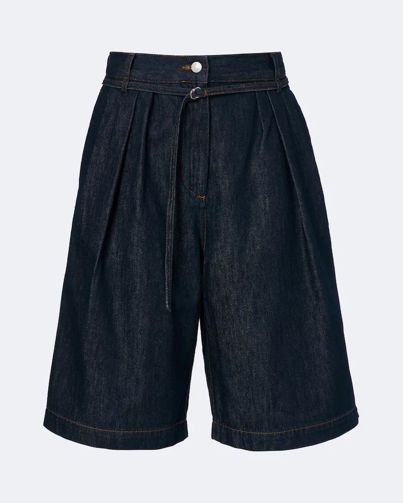 Dries van Noten Shorts di jeans con cintura Blu