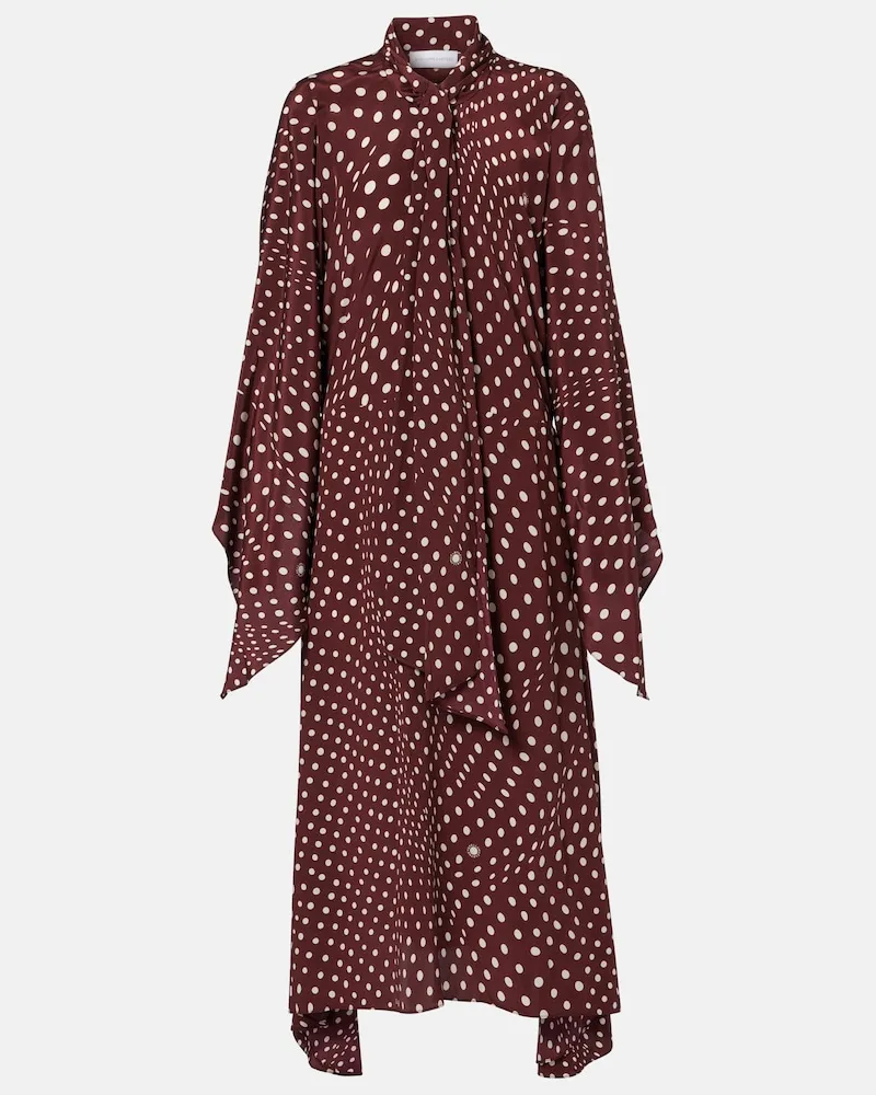 Stella McCartney Abito midi in seta a pois con fiocco Borgogna