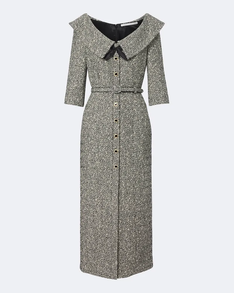 Alessandra Rich Abito midi in tweed misto cotone e lana Nero
