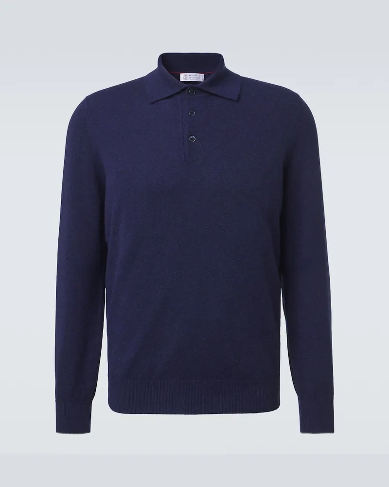 Brunello Cucinelli Pullover polo in cashmere Blu