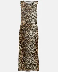 Ganni Abito midi in mesh con stampa leopardata Multicolore