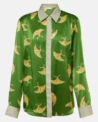 Dries van Noten Camicia in raso di misto seta con stampa Verde