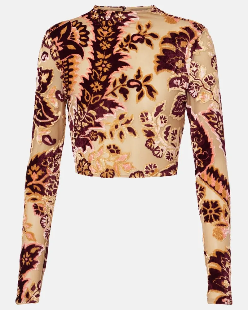 Etro Top cropped in jacquard Beige