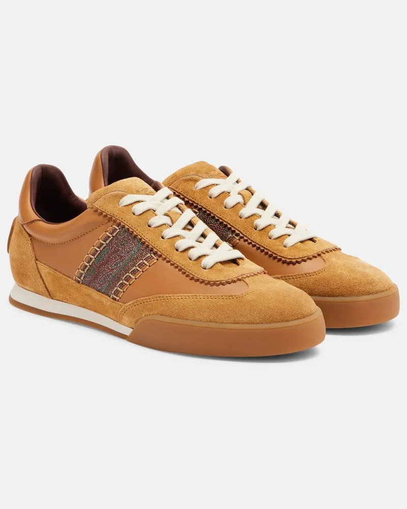 Etro Sneakers Pegaso in pelle e suede Marrone