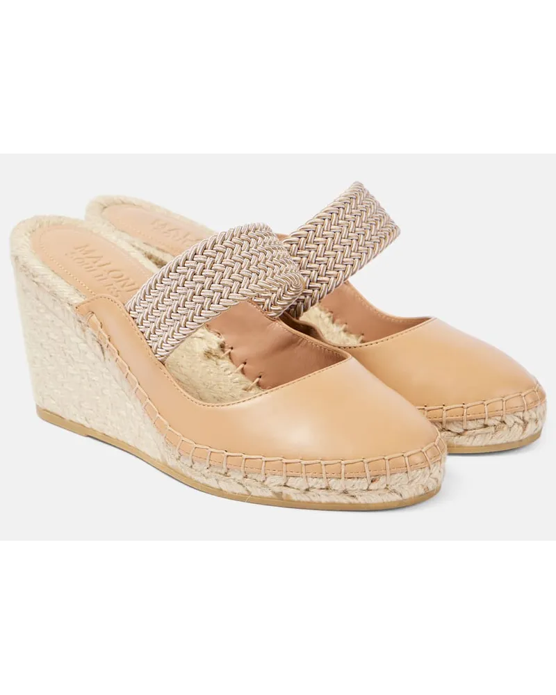 Malone Souliers Sandali espadrillas Siena 70 in pelle con zeppa Beige