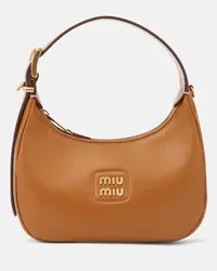 Miu Miu Borsa a spalla in pelle con logo Beige