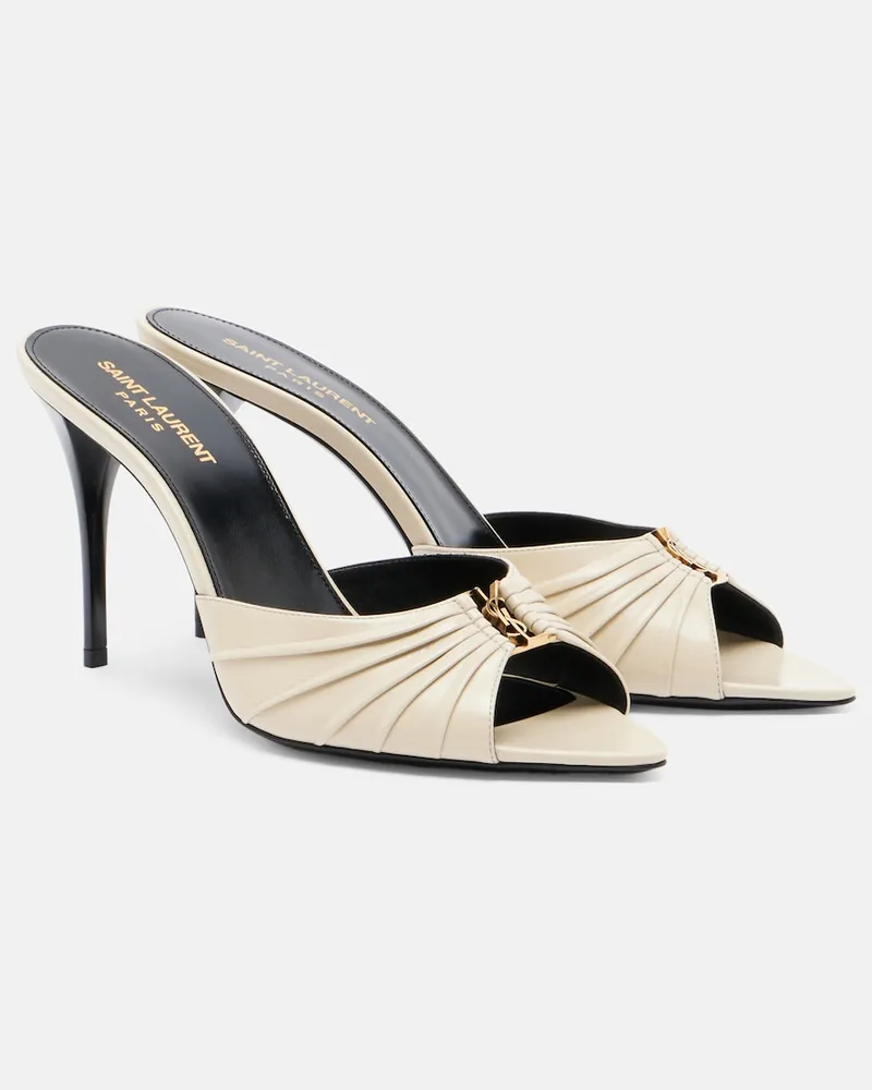 Saint Laurent Mules Babylone Cassandre in pelle Bianco