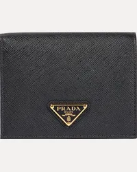 Prada Portafoglio in pelle saffiano con logo Nero