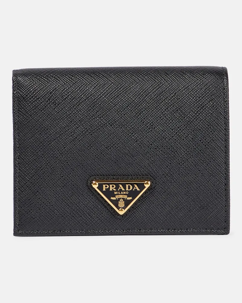 Prada Portafoglio in pelle saffiano con logo Nero