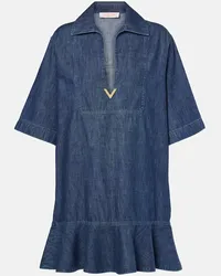 Valentino Garavani Abito corto VGold in chambray di cotone Blu