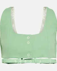 Ganni Top cropped in canvas di cotone Verde