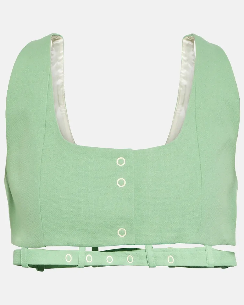 Ganni Top cropped in canvas di cotone Verde