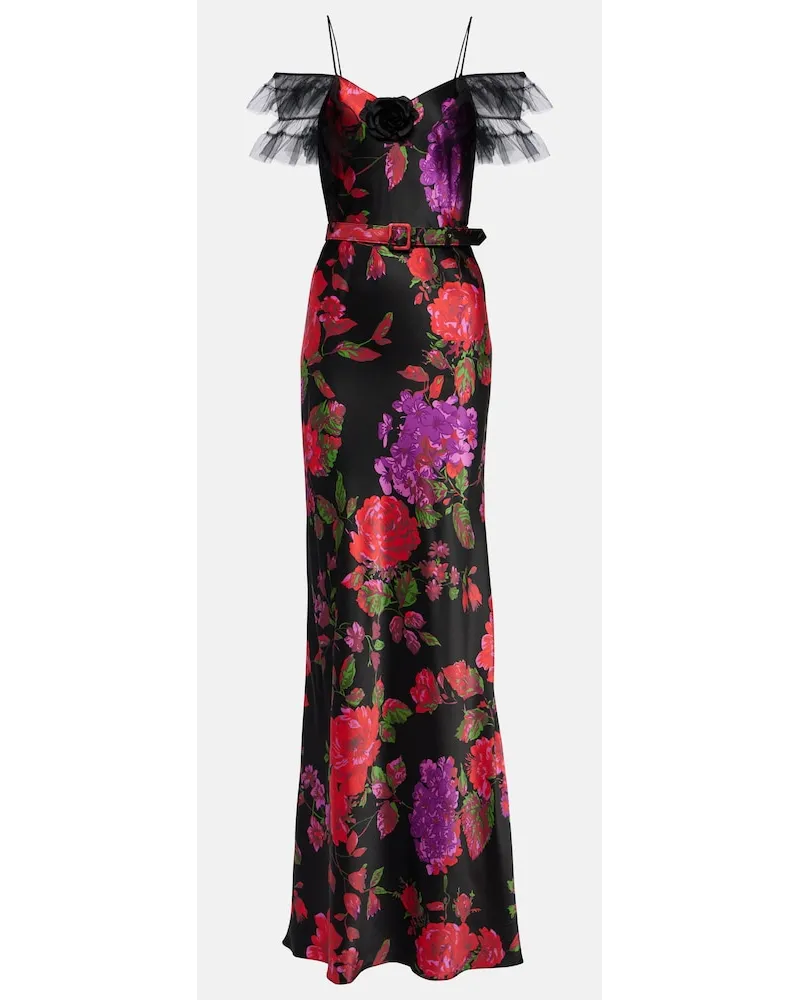 Rodarte Abito lungo in seta con tulle Nero