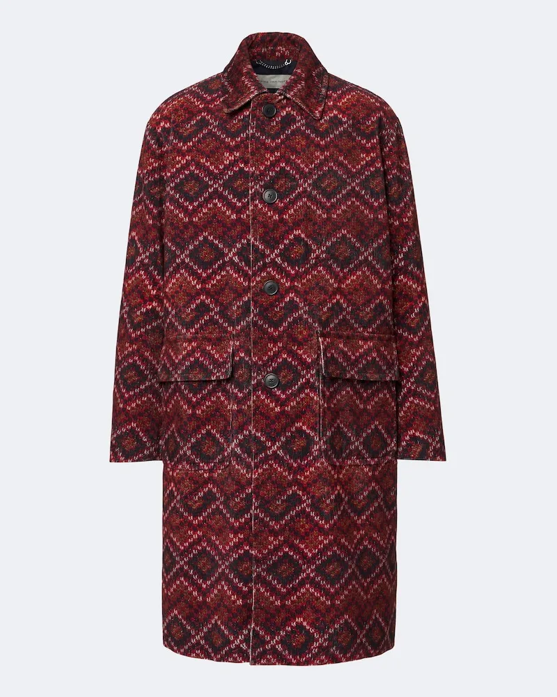 Dries van Noten Cappotto in velluto a coste con stampa Rosso