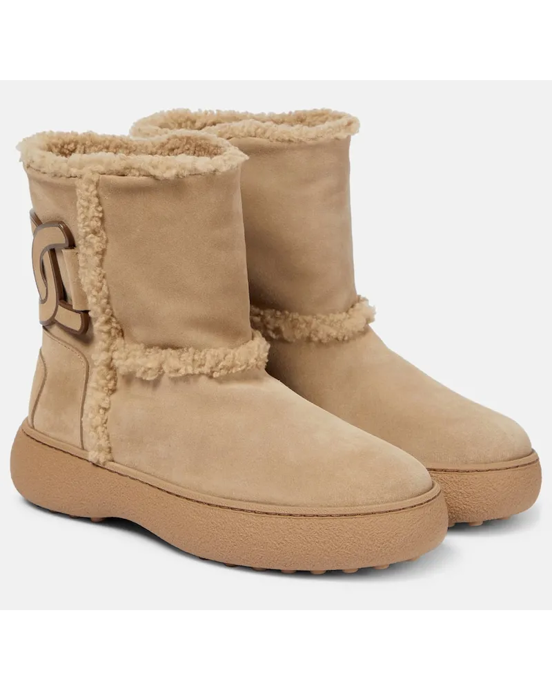 TOD'S Stivaletti in suede e shearling Beige