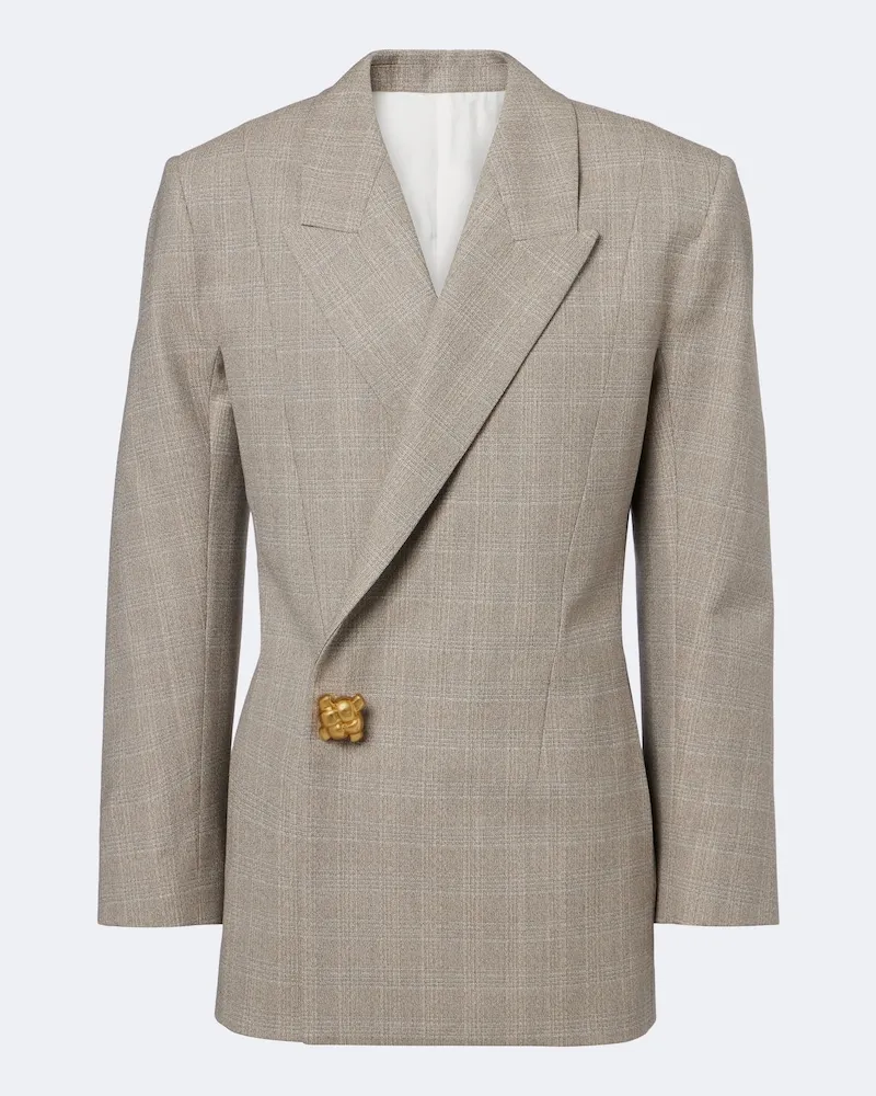 Bottega Veneta Blazer doppiopetto in lana a quadri Grigio