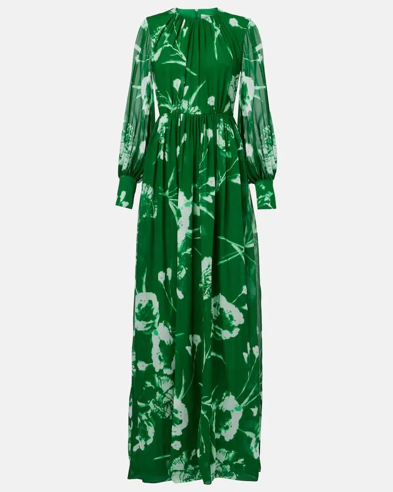 Erdem Abito lungo in voile di seta con stampa floreale Verde