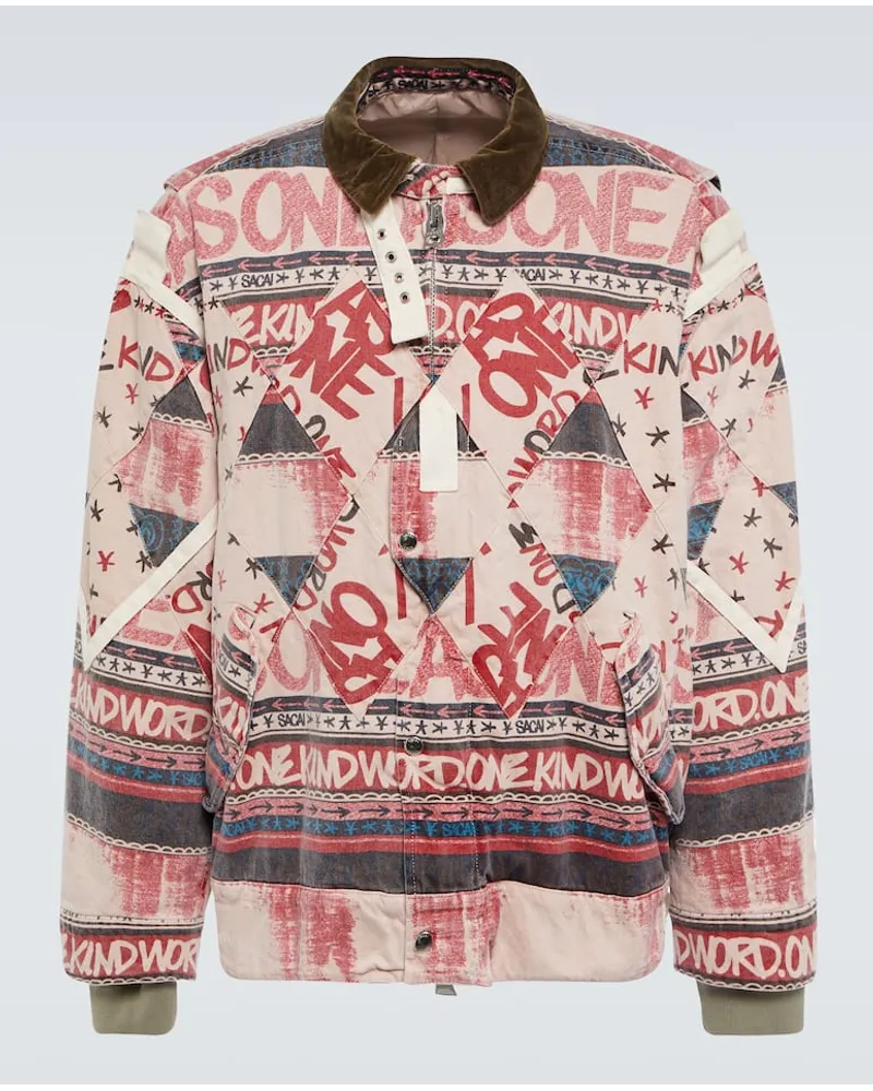 Sacai Giacca in cotone con stampa patchwork Rosa
