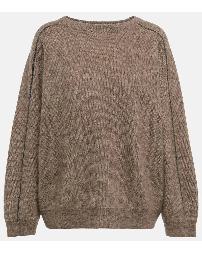 Brunello Cucinelli Pullover in misto mohair con decorazioni Marrone
