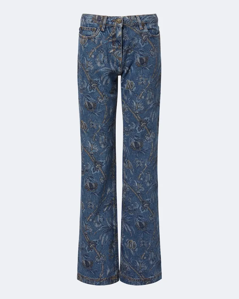Etro Jeans a gamba larga con stampa Blu